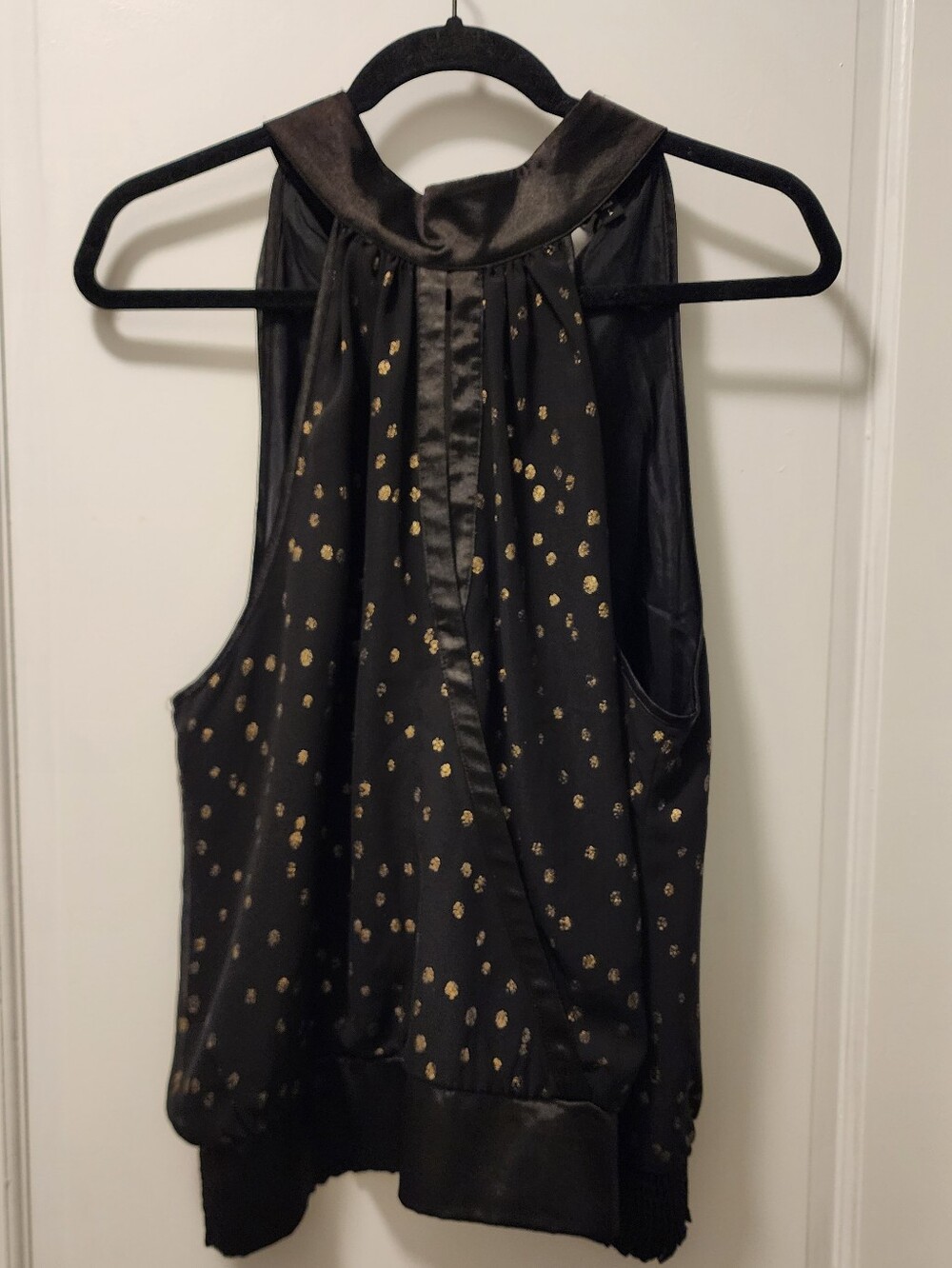 BeBe Black Halter Tank with Gold Dot Print